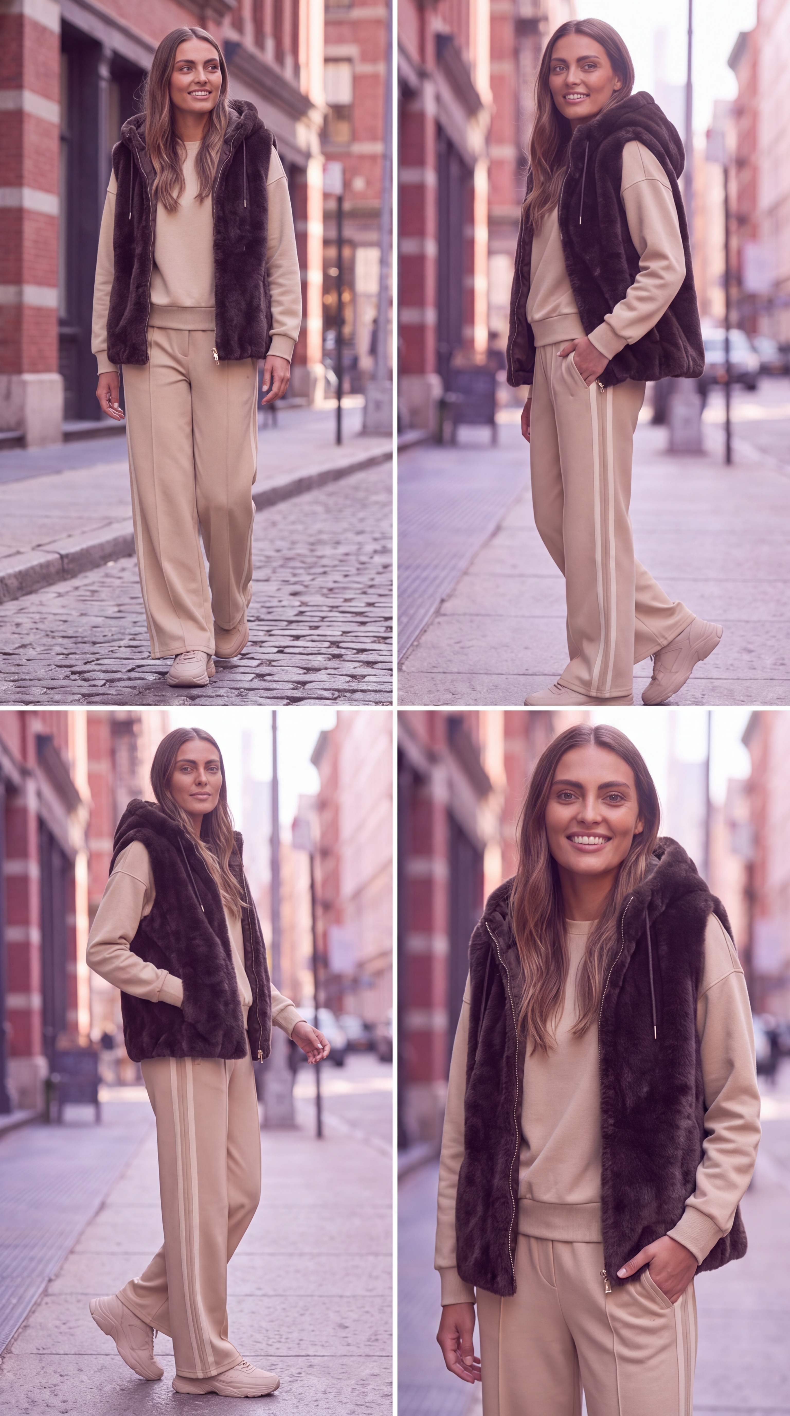 Dámska kožušinová vesta s kapucňou BROADWAY NYC FASHION ESPRESSO - Tmavohnedá s.WEAR 1
